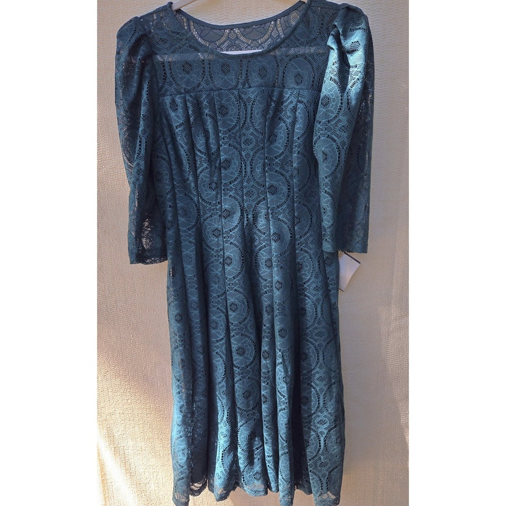 Rabbit‎ Rabbit Designs Women's Vintage Emerald Lace 3/4 sleeve Dress Size 12
